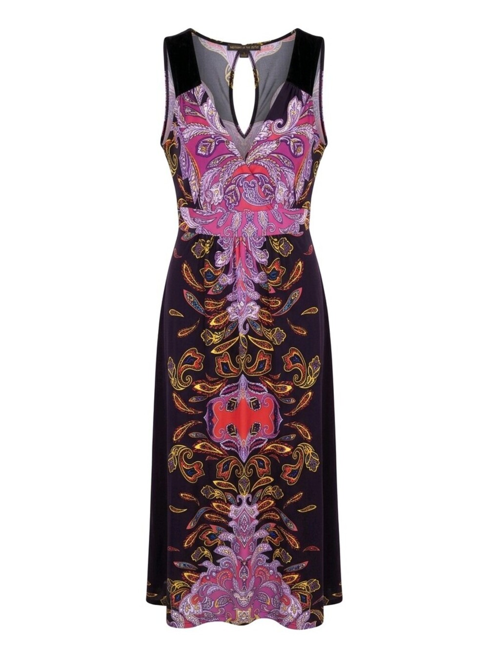 Sleeveless Black Paisley Print V-Neck Empire Waist Boho Casual Maxi Dress 4056